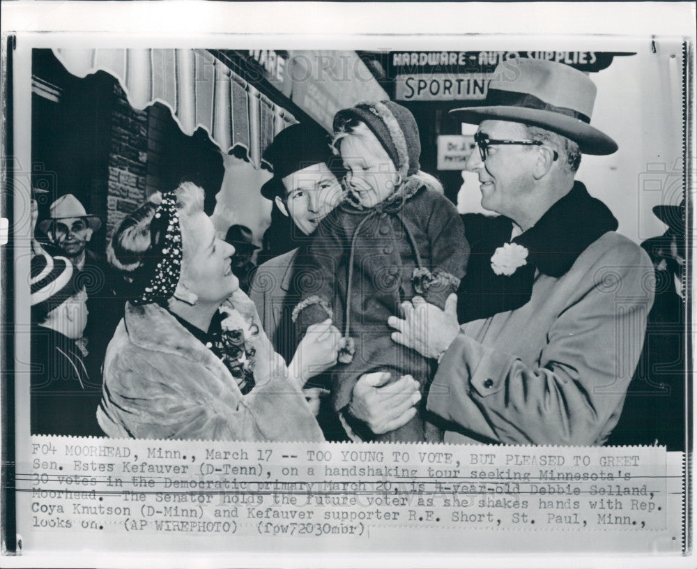 1956 Moorhead MN TN Sen Estes Kefauver Press Photo - Historic Images