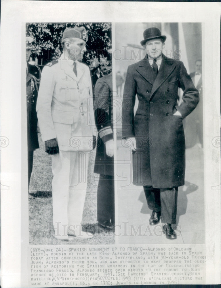 1943 Spain Prince Alphonso Prince Juan Press Photo - Historic Images