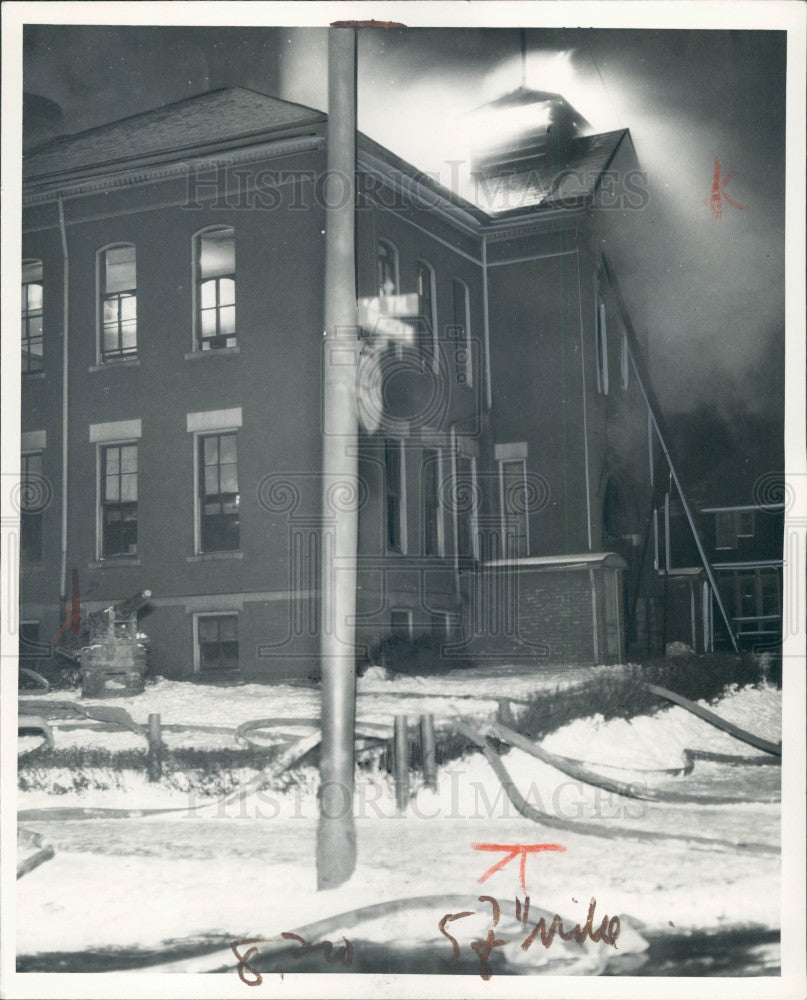 1934 Detroit Hancock School Burning Press Photo - Historic Images