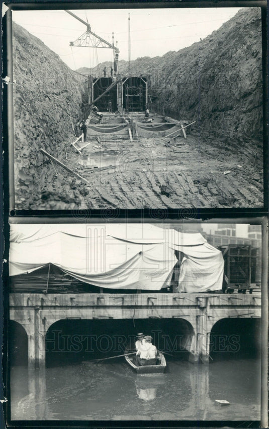 1923 Detroit Sewers Corner's Creek Press Photo - Historic Images