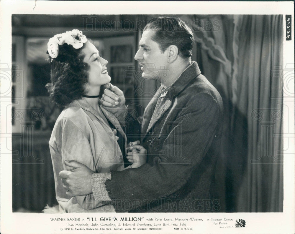 1938 Actors Warner Baxter &amp; Marjorie Weaver Press Photo - Historic Images
