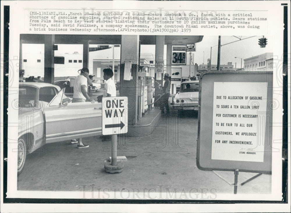 1973 S Florida Gasoline Rationing Sears Press Photo - Historic Images