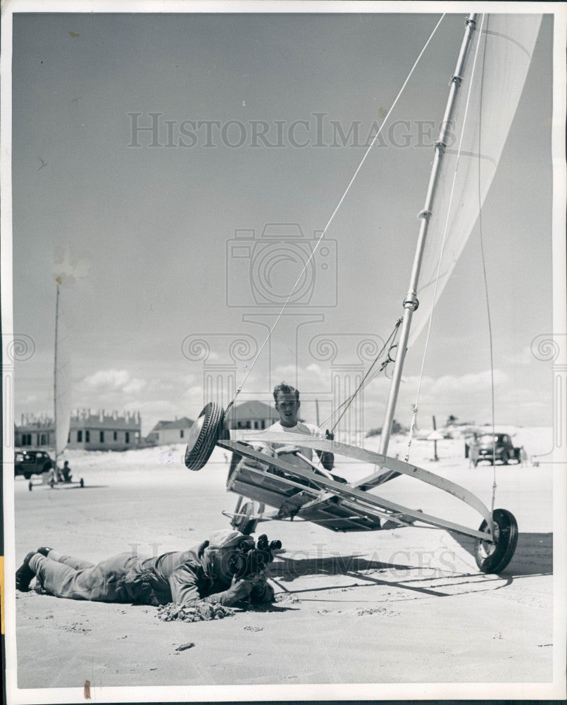 1946 Daytona Beach FL Sand Sailing Press Photo - Historic Images