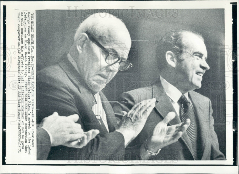 1971 US Pres Nixon AFL-CIO Pres Meany Press Photo - Historic Images