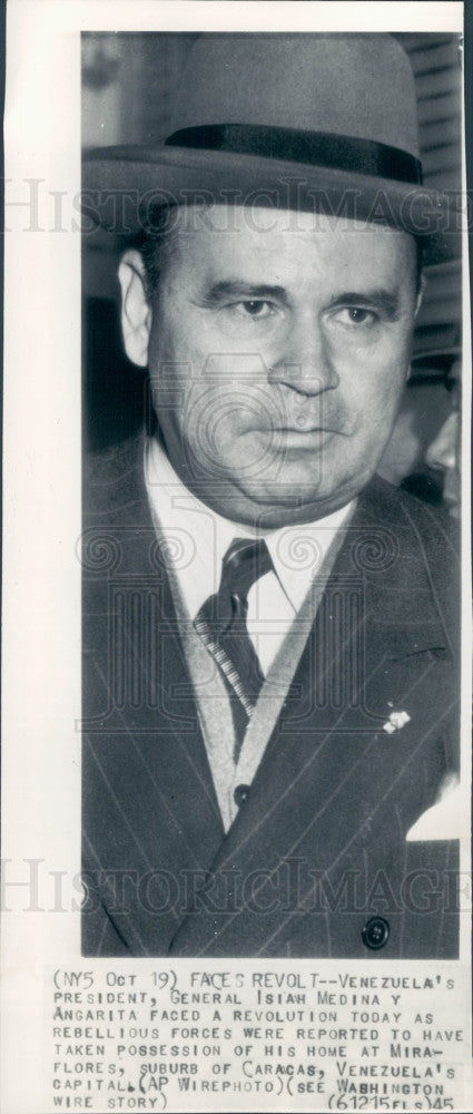 1945 Venezuela Pres Isaiah Medina Angarita Press Photo - Historic Images