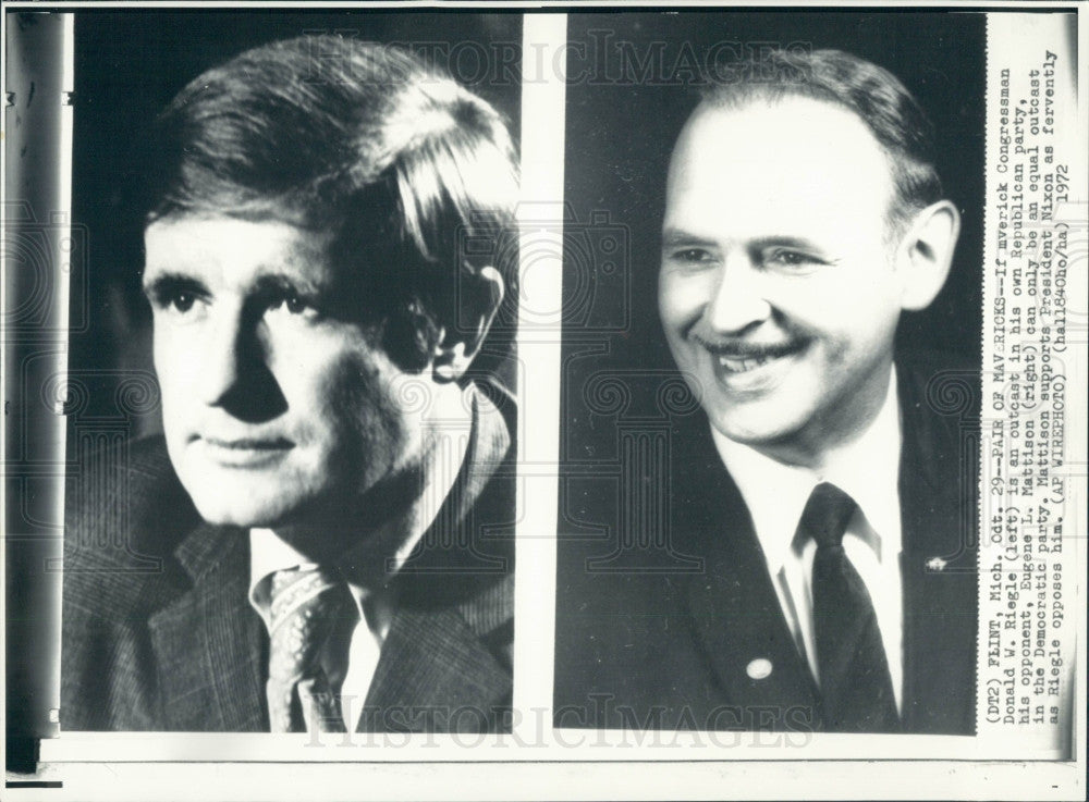 1972 Maverick Congressman Riegle &amp; Mattison Press Photo - Historic Images