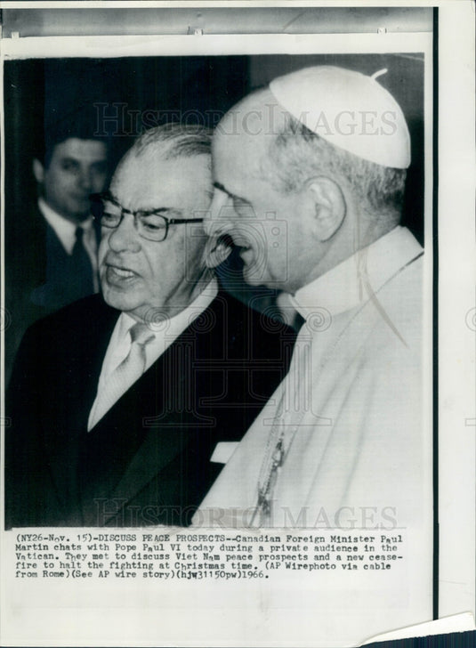 1966 Pope Paul VI & CA FM Paul Martin Press Photo - Historic Images