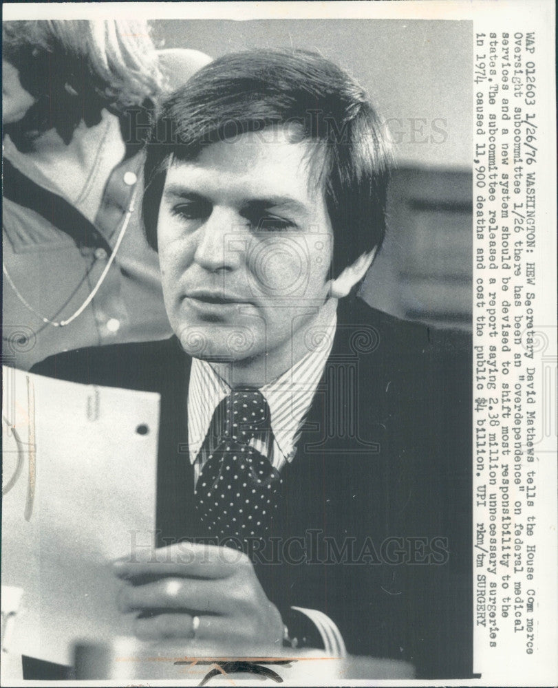 1976 HEW Secretary David Mathews Press Photo - Historic Images