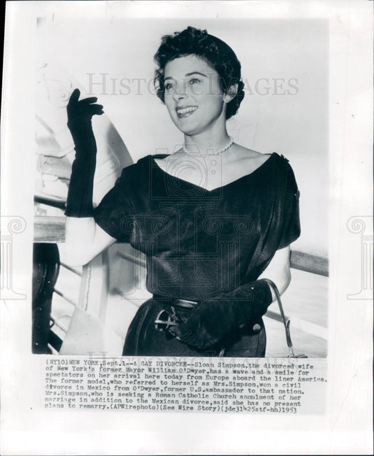 1953 NY Mayor William O'Dwyer Wife Sloan Press Photo - Historic Images