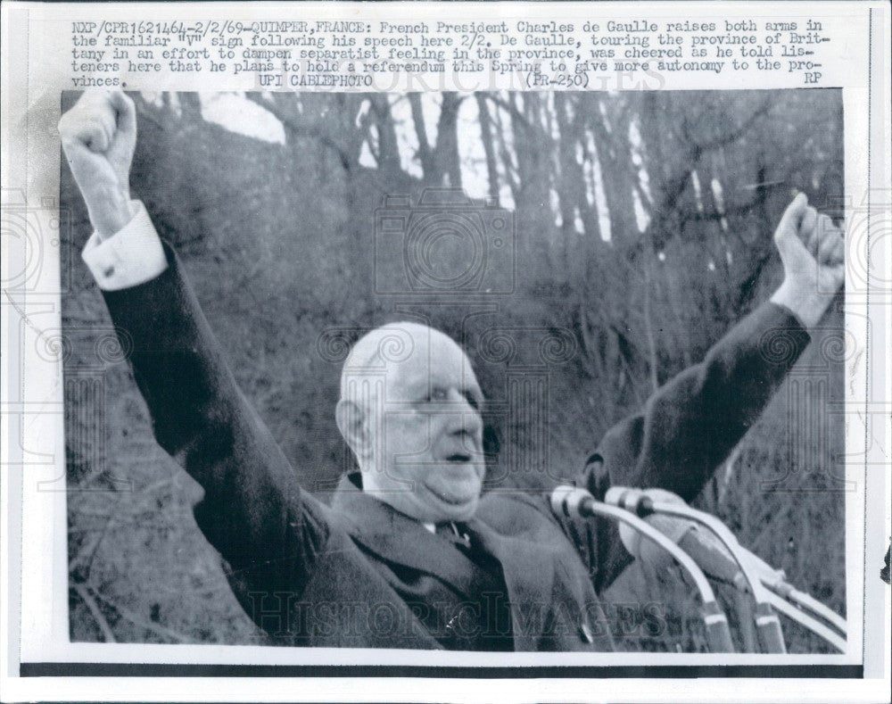 1969 France President Charles de Gaulle Press Photo - Historic Images