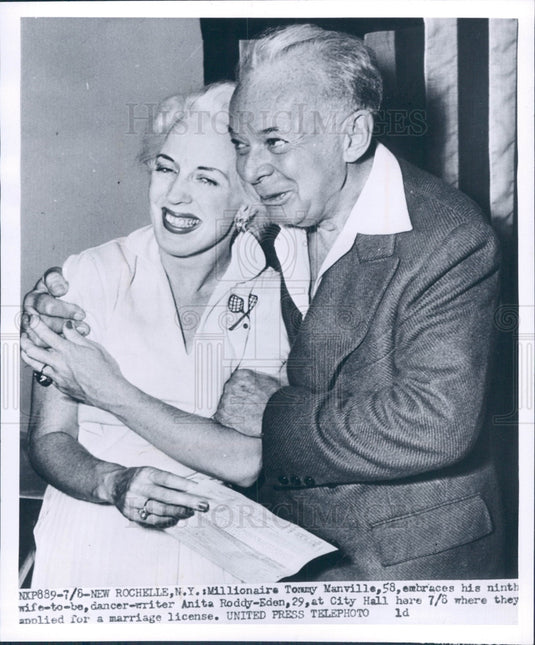 1952 Tommy Manville Asbestos Heir & Wife 9 Press Photo - Historic Images