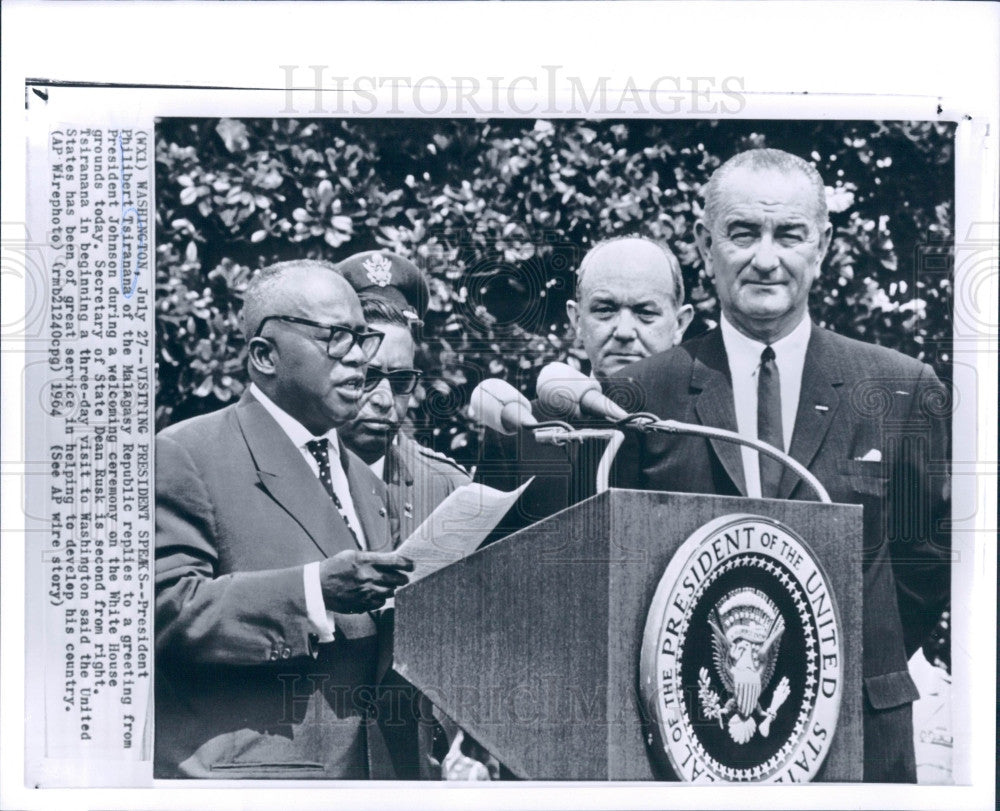 1964 US Pre Johnson Malagasy Pres Tsiranana Press Photo - Historic Images