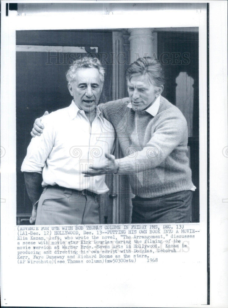 1968 Writer Elia Kazan &amp; Actor Kirk Douglas Press Photo - Historic Images