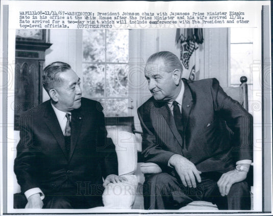 1967 US Pres Johnson Japan PM Eisaku Sato Press Photo - Historic Images