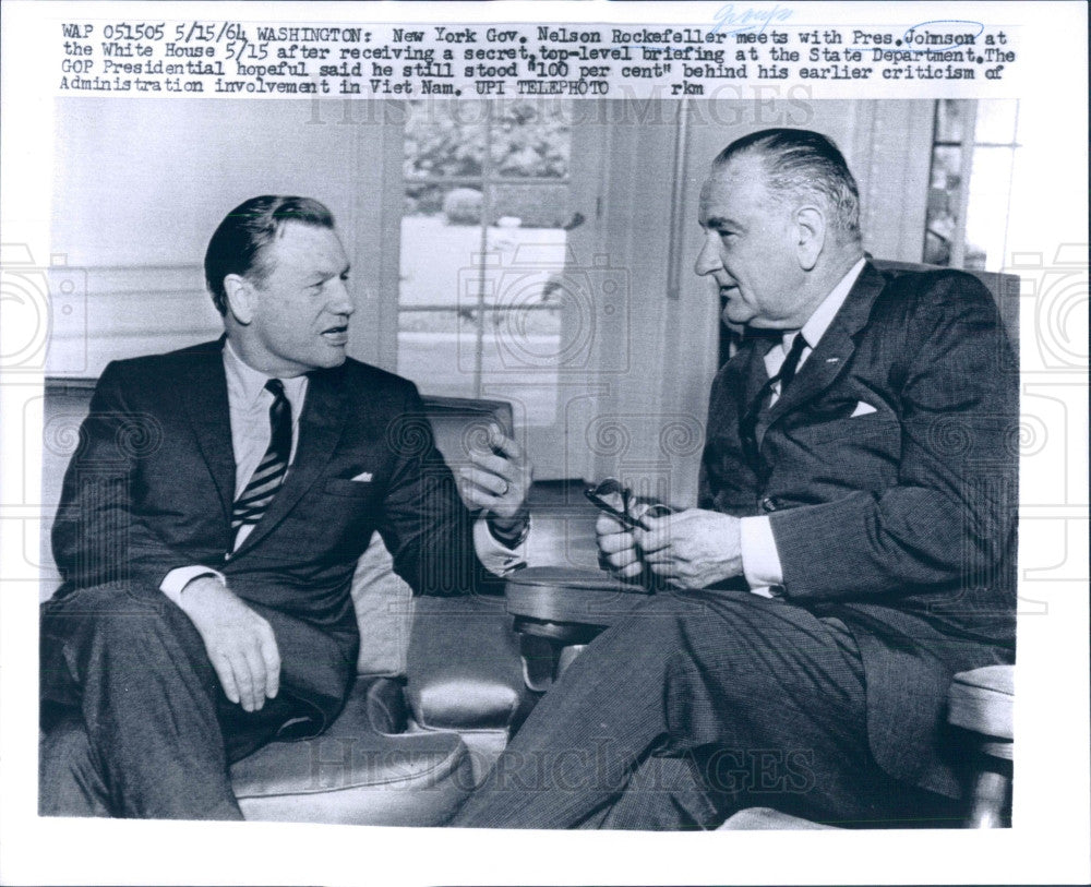 1964 US Pres Johnson &amp; NY Gov Rockefeller Press Photo - Historic Images