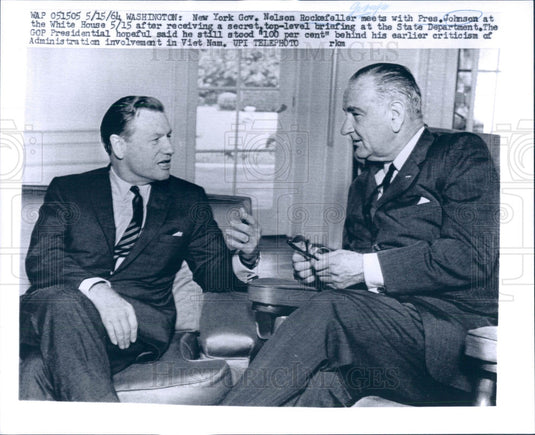 1964 US Pres Johnson & NY Gov Rockefeller Press Photo - Historic Images