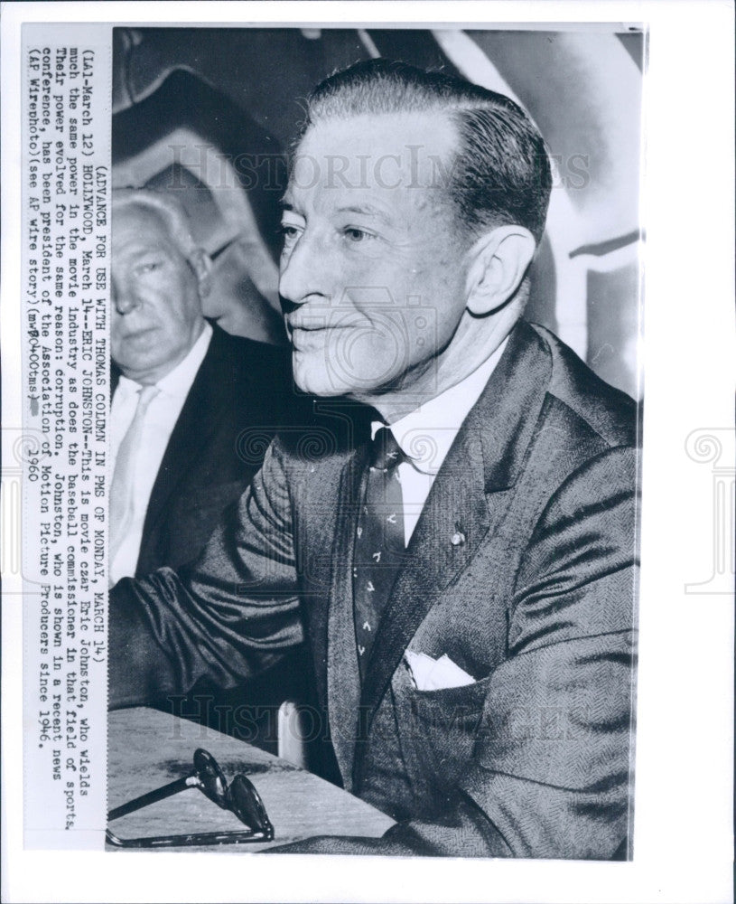 1960 Eric Johnston President MPAA Press Photo - Historic Images