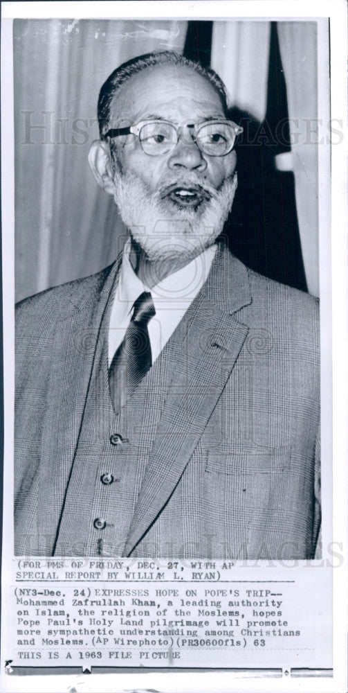 1963 Pakistan Zafrullah Khan Press Photo - Historic Images