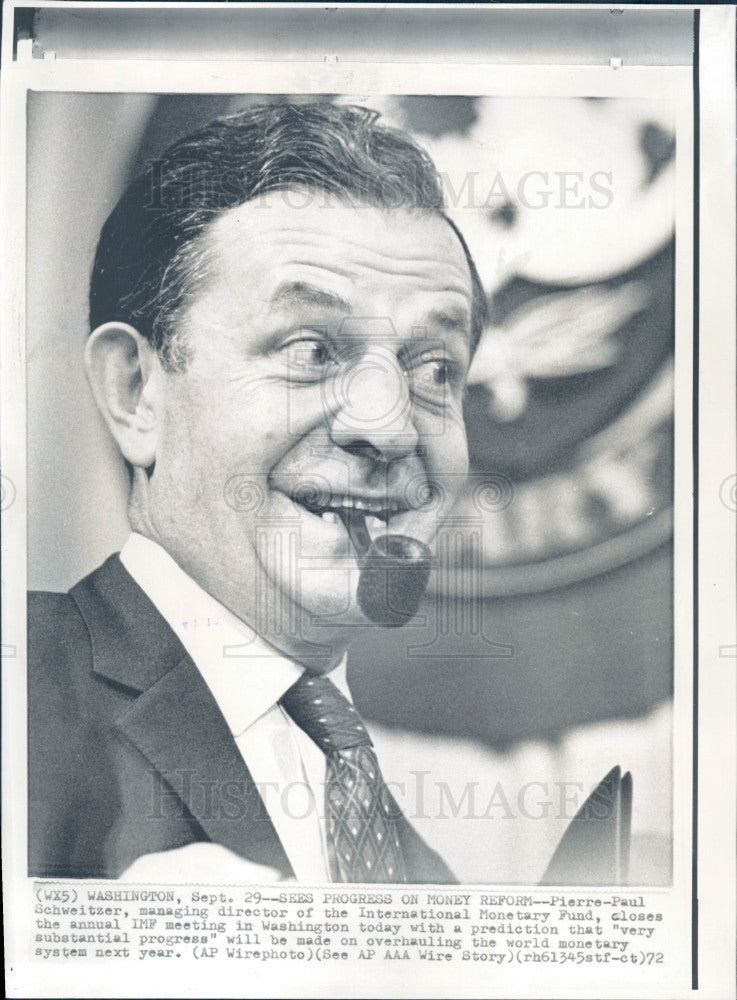 1972 IMF Pierre-Paul Schweitzer Press Photo - Historic Images