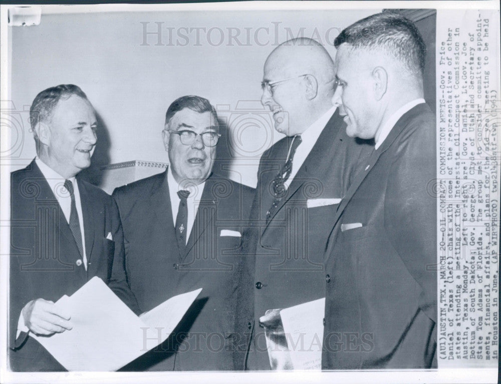 1961 TX Gov Daniel/UT Gov Clyde/FL SS Adams Press Photo - Historic Images