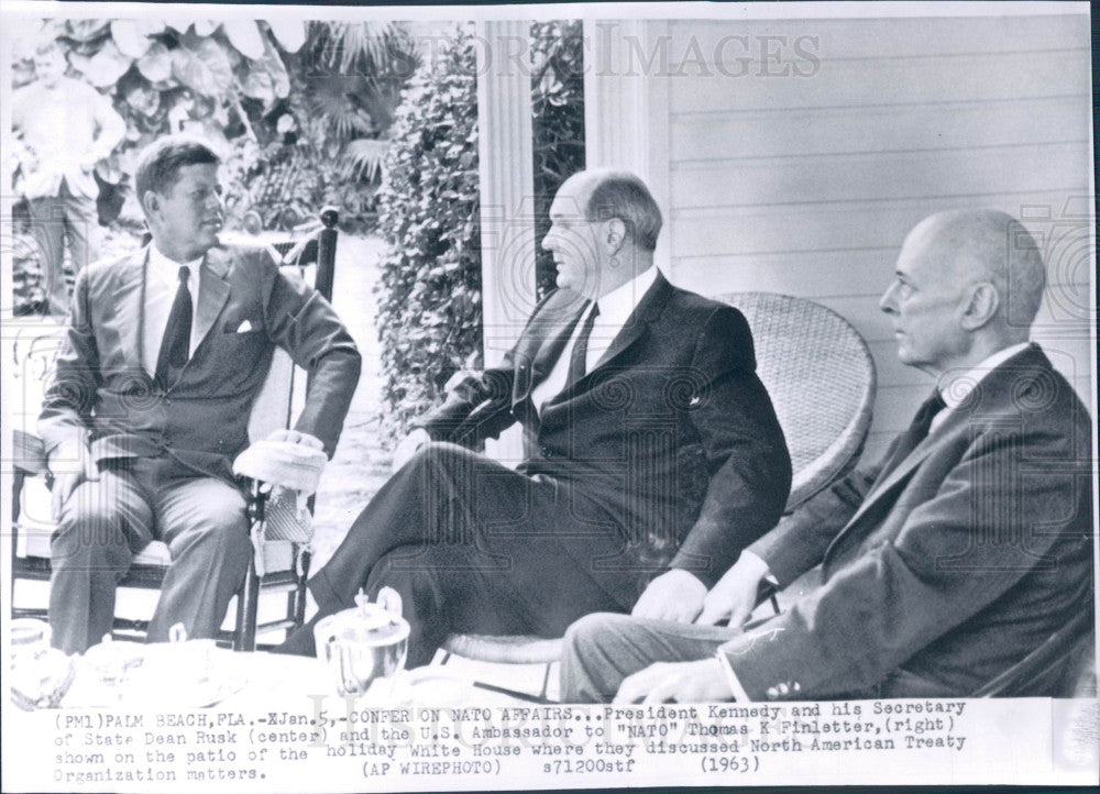 1963 US Pres Kennedy/Sec State Rusk/Finletter Photo - Historic Images