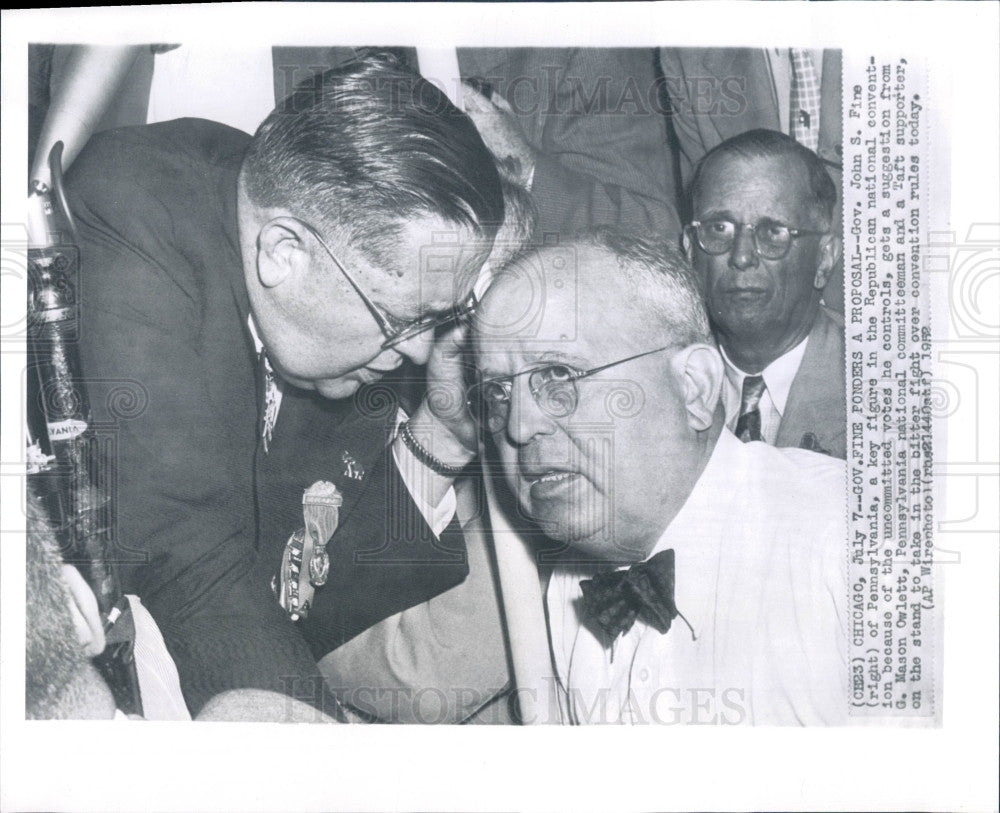 1952 Pennsylvania Governor John Fine Press Photo - Historic Images