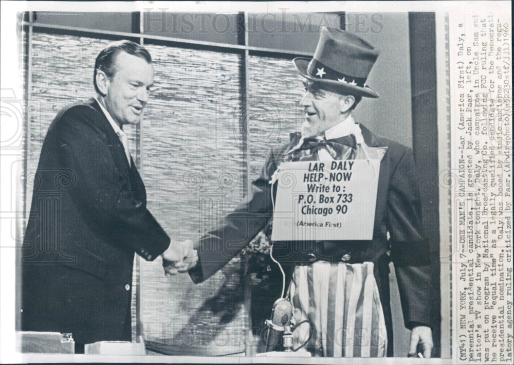 1960 TV Host Jack Paar Pres Candidate Daly Press Photo - Historic Images