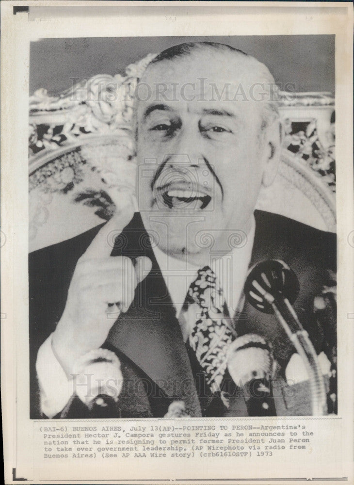 1973 Argentine President Hector Campora Press Photo - Historic Images