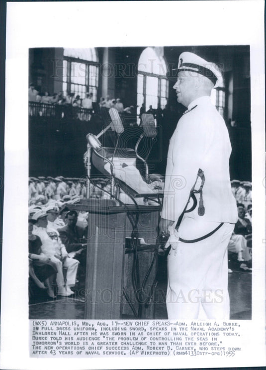 1955 US Admiral Arleigh Burke Press Photo - Historic Images