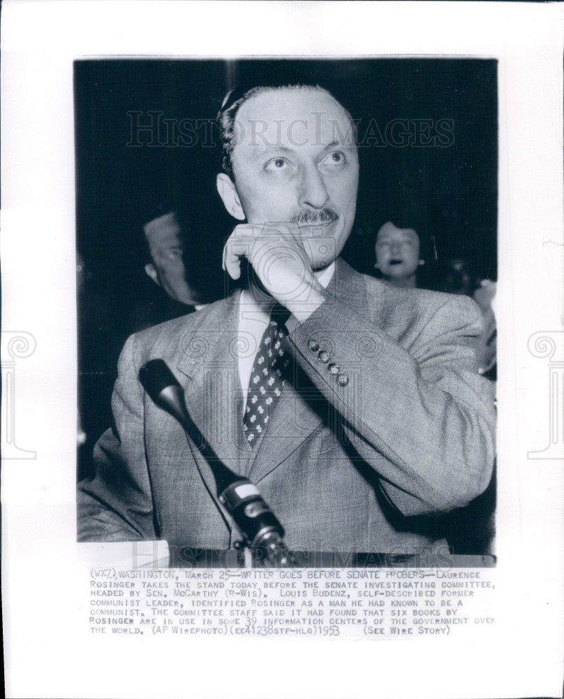 1953 Writer/Communist Laurence Rosinger Press Photo - Historic Images