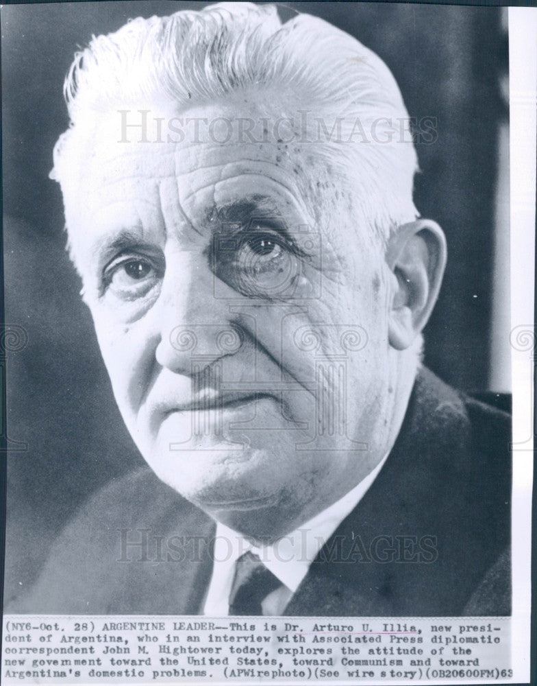 1963 Argentine President Dr. Arturo Illia Press Photo - Historic Images