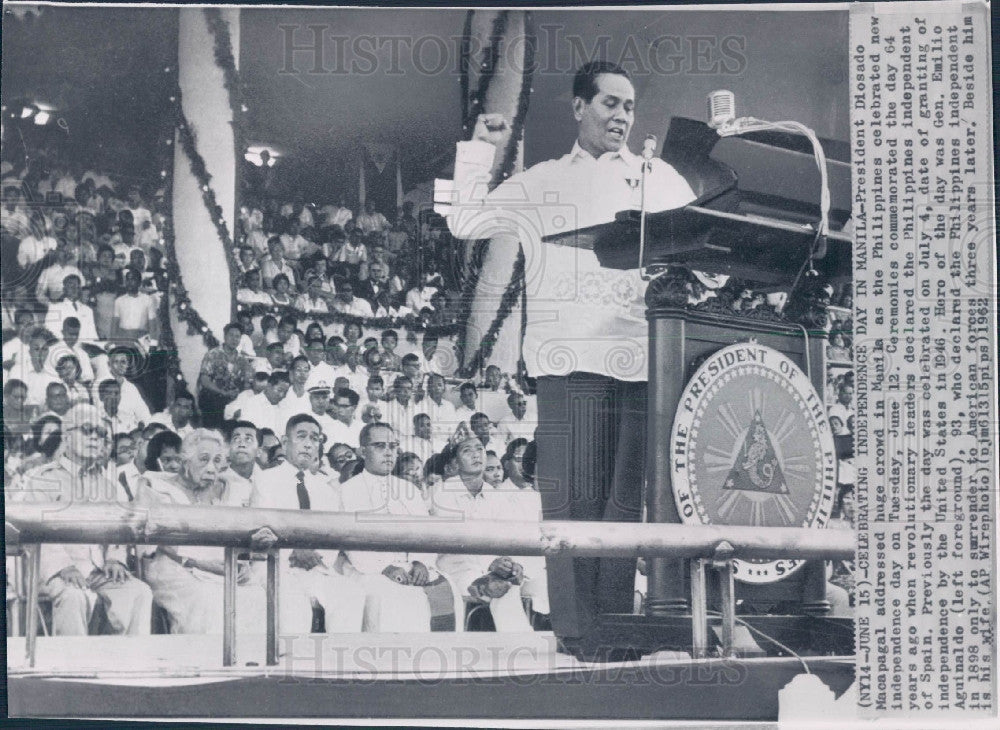 1962 Philippines Pres Diosdado Macapagal Press Photo - Historic Images