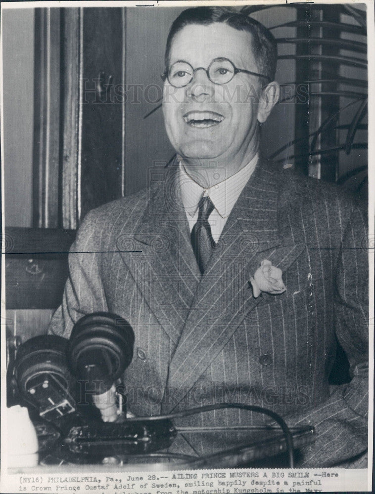 1938 Sweden Crown Prince Gustav Adolf Press Photo - Historic Images