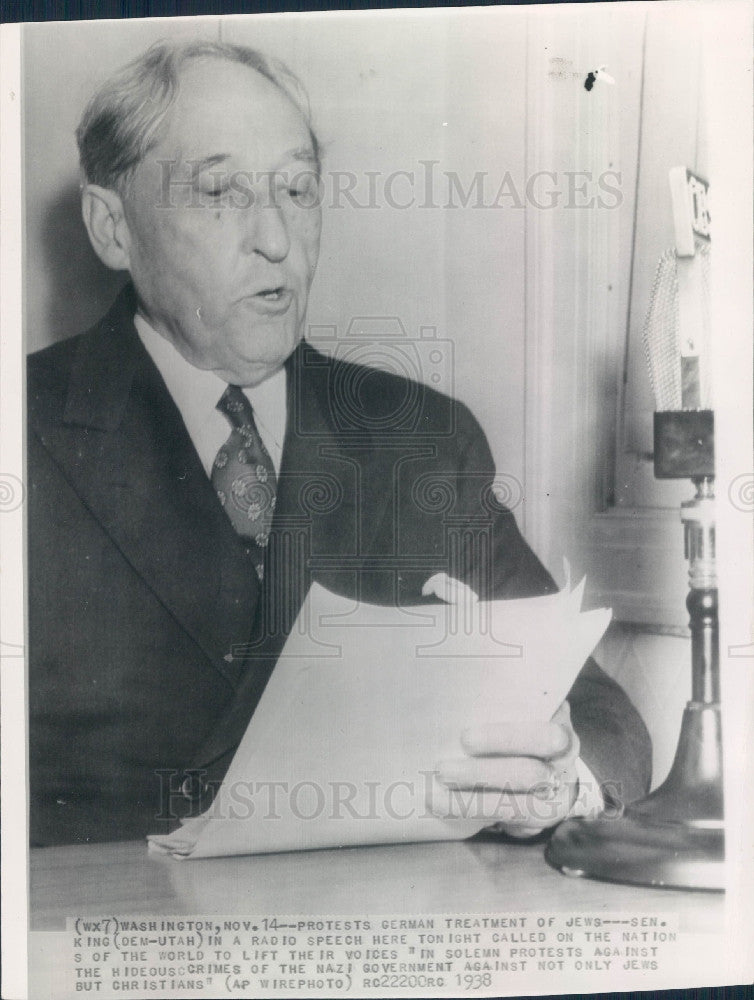 1938 Utah Senator William King Press Photo - Historic Images