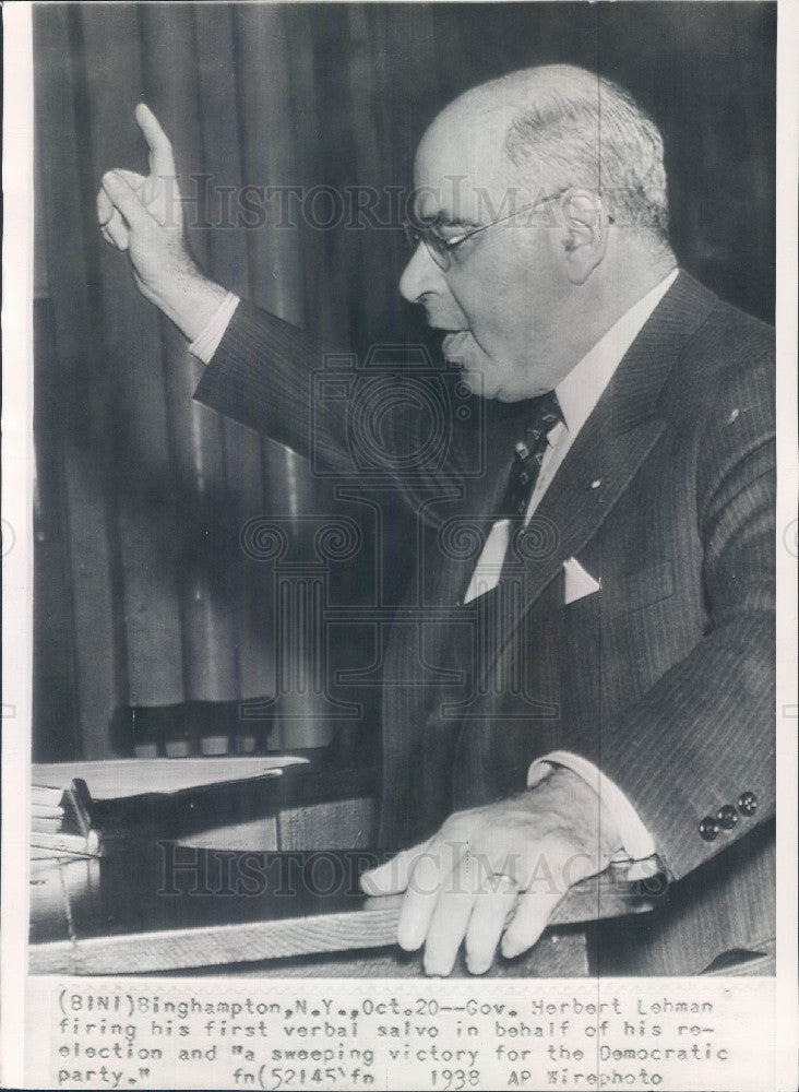 1938 New York Governor Herbert Lehman Press Photo - Historic Images