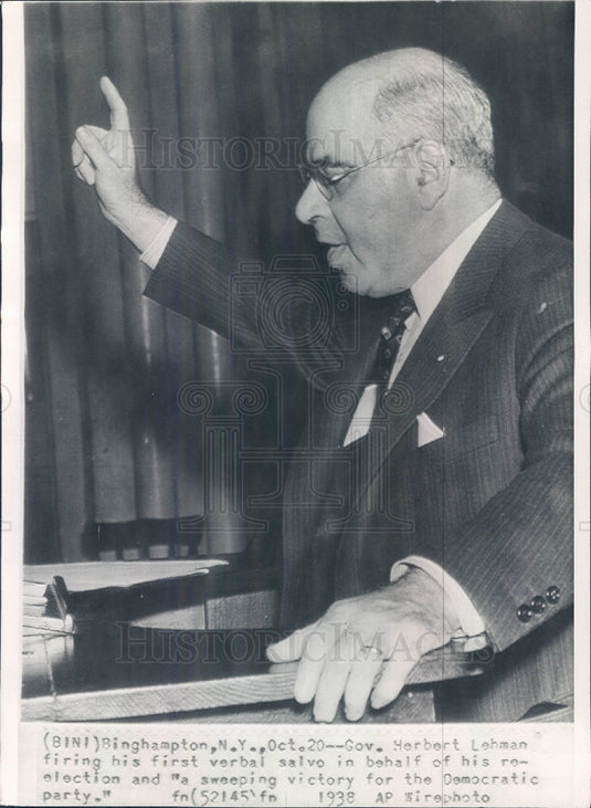 1938 New York Governor Herbert Lehman Press Photo - Historic Images