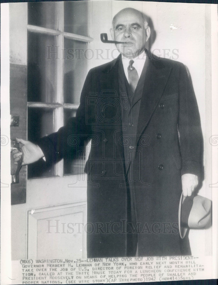 1942 New York Governor Herbert Lehman Press Photo - Historic Images