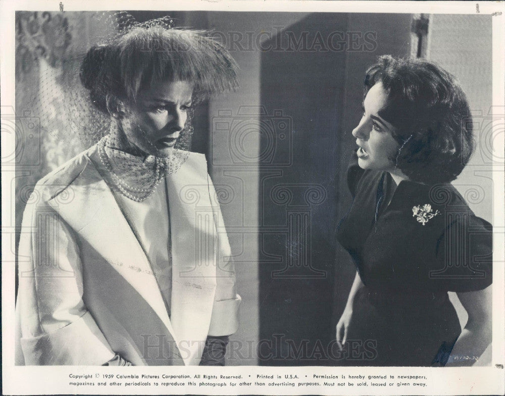 1959 Katharine Hepburn & Elizabeth Taylor Press Photo - Historic Images