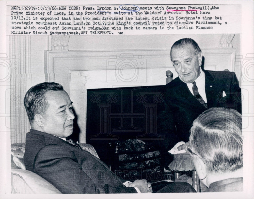 1966 Laos PM S Phouma &amp; US Pres Johnson Press Photo - Historic Images