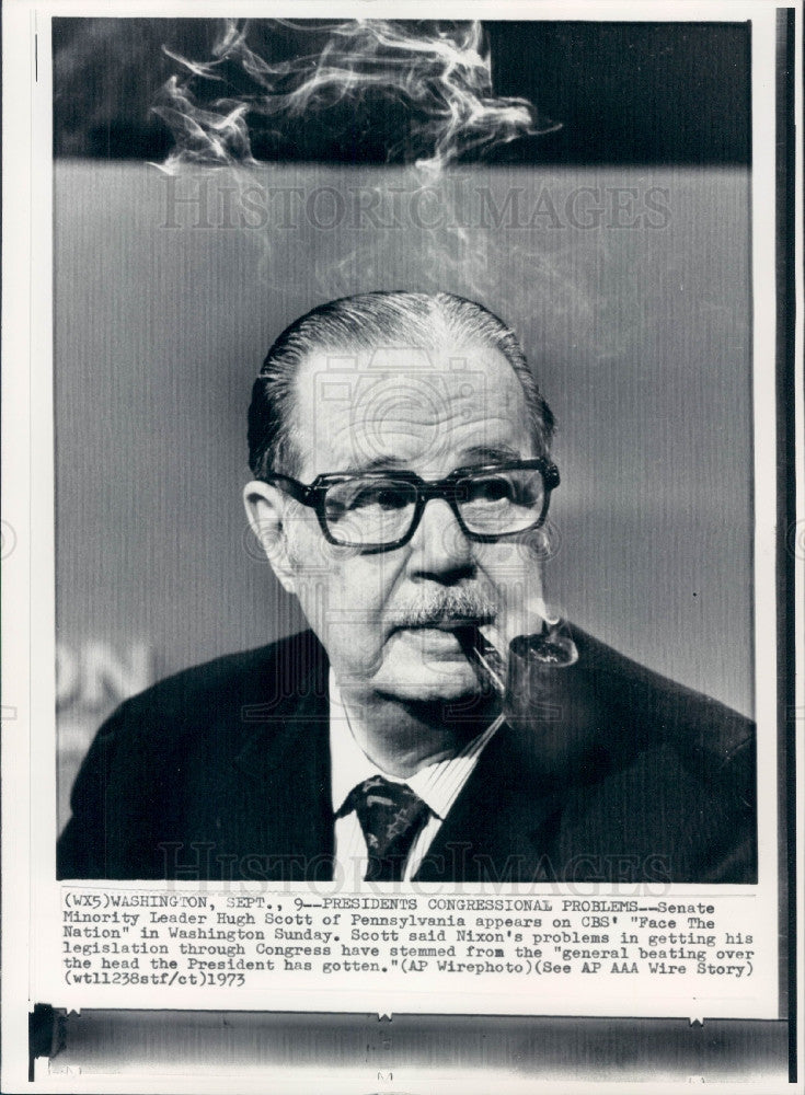 1973 US Senate Minority Leader Hugh Scott Press Photo - Historic Images