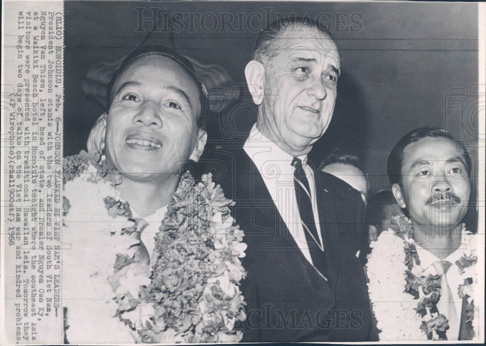 1966 S Vietnam Cao Ky/Van Thieu/US Johnson Press Photo - Historic Images