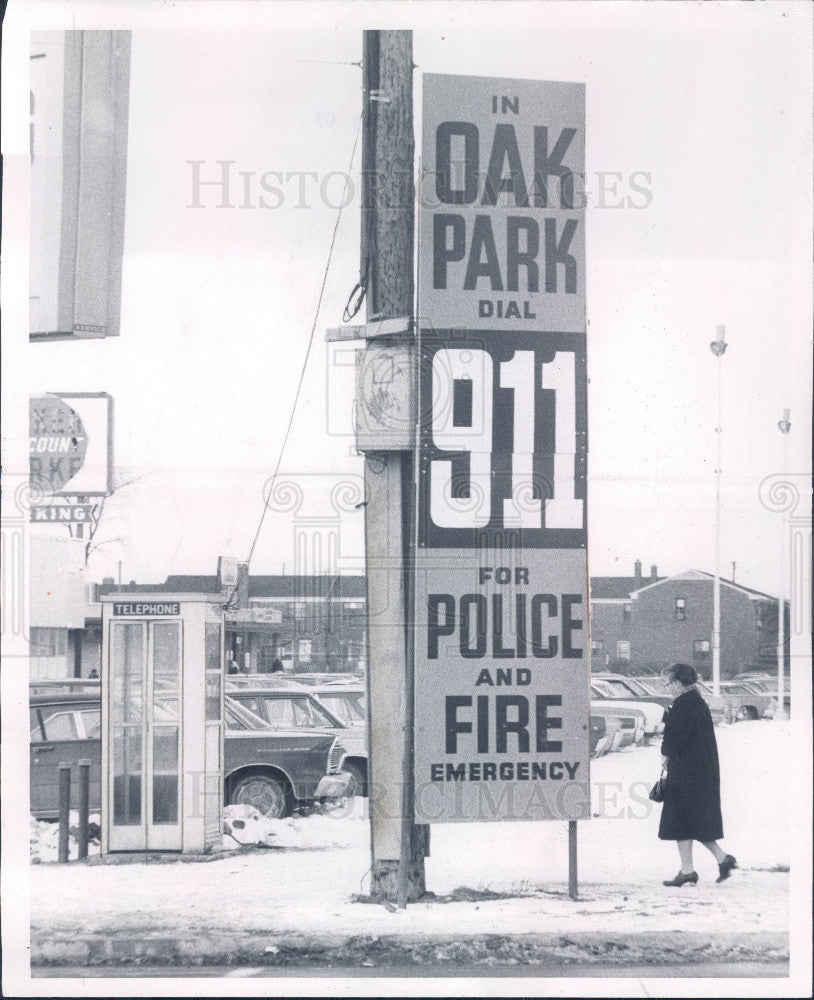 1970 Oak Park Michigan 911 Sign Press Photo - Historic Images