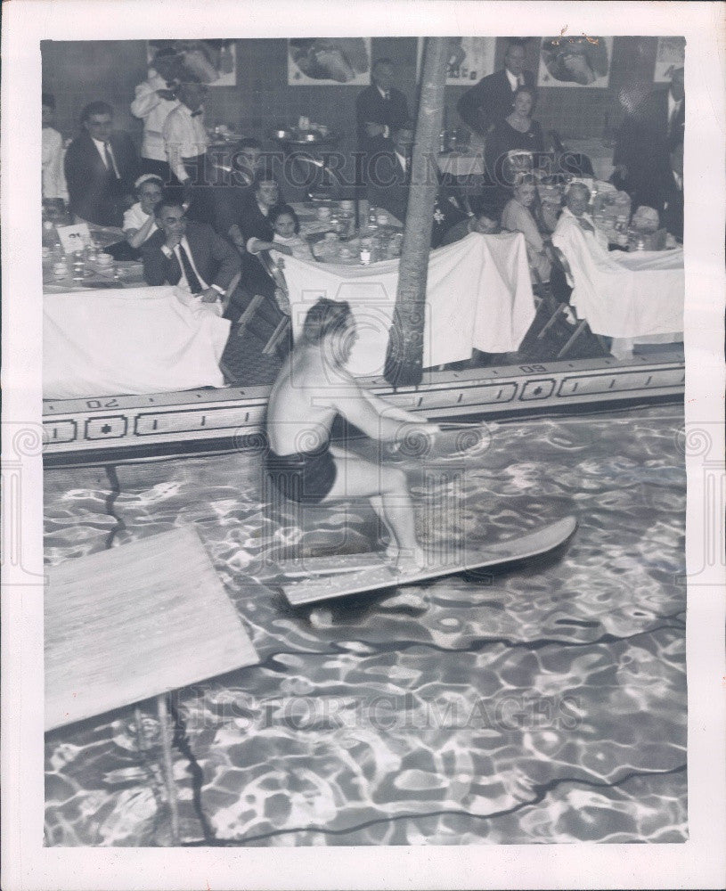 1956 Detroit MI Swimming Pool Water Skiing Press Photo - Historic Images