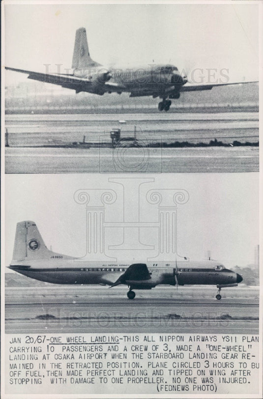 1967 Nippon Airways YSII One Wheel Landing Press Photo - Historic Images