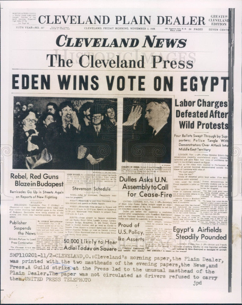 1956 Cleveland OH Newspaper Guild Strike Press Photo - Historic Images