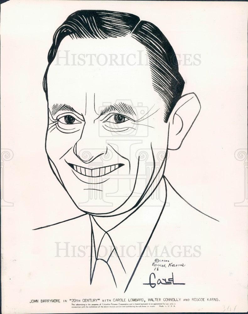 1934 Actor Roscoe Karns Caricature Press Photo - Historic Images