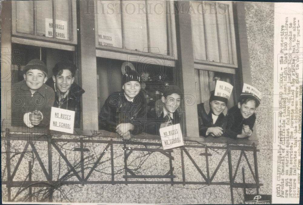 1938 Cliffside NJ No School Bus Strike Press Photo - Historic Images