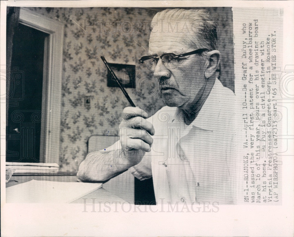 1965 Roanoke VA Wheelbarrow Patent D. DuPuy Press Photo - Historic Images