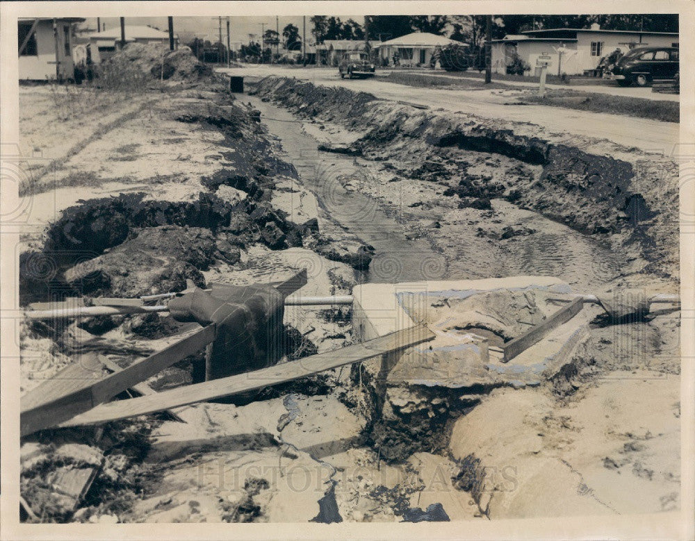 1953 St. Petersburg Florida Washed Out Ditch &amp; Road 12th Street Press Photo - Historic Images