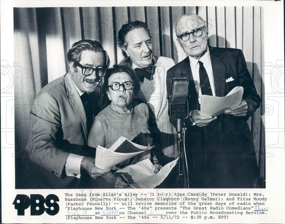 1972 Actors Parker Fennelly/Peter Donald/Kenny Delmar/Minerva Pious Press Photo - Historic Images